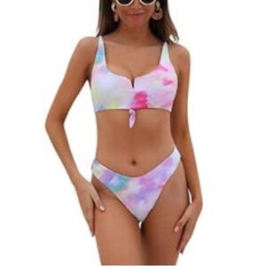 Women’s Swimsuit - Bikini, 2 piece, Twisted Knot, High Waist - Multicolor -L-NWT